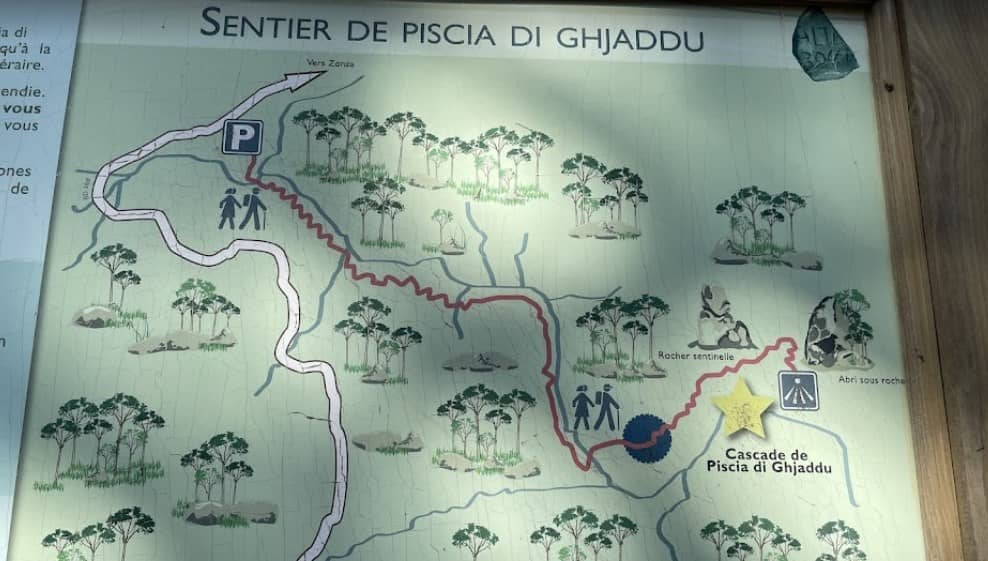 carte de la randonnée de la cascade Piscia di Ghjaddu